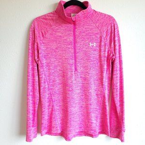 Women's Under Armour zip front pullover in pink/white